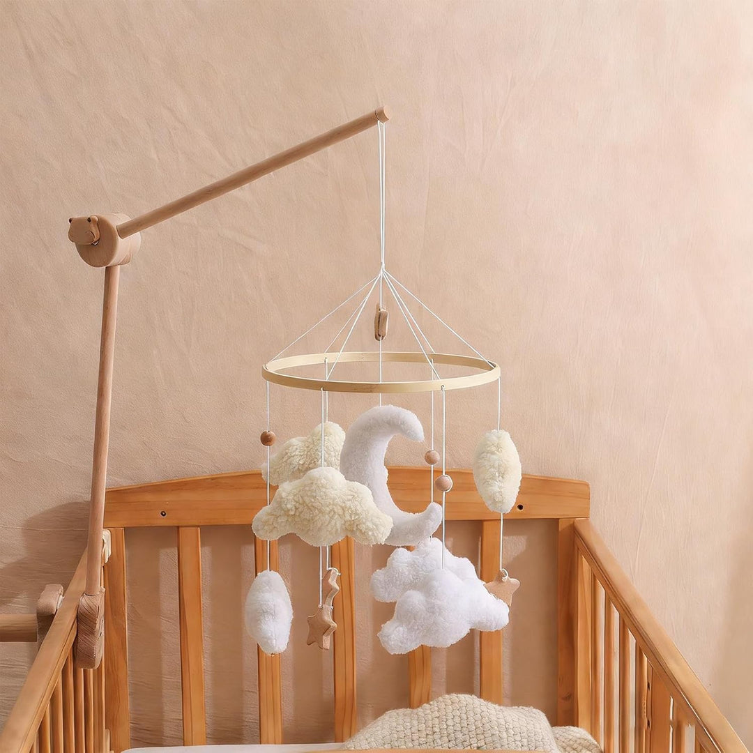 Mobile für Kinder - Pädagogisch wertvolles Mobile mit Holzsternen drehend | Boho Babybett-Mobile Wol