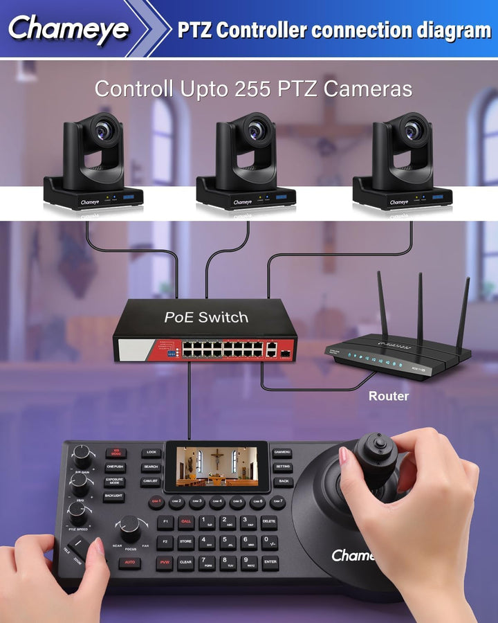 Chameye NDI HX3 PTZ Kamera Set 20x Optischer Zoom KI-Auto-Tracking 3G-SDI HDMI USB3.0, mit 2 Stück 2