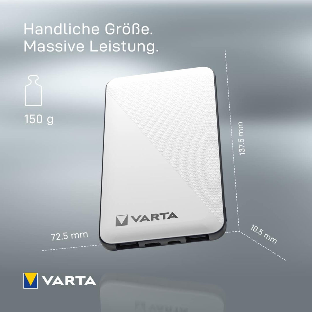 VARTA Power Bank 5000mAh, Powerbank Energy mit 2 Anschlüssen (1x USB C, 1x USB A), kompatibel mit Ta