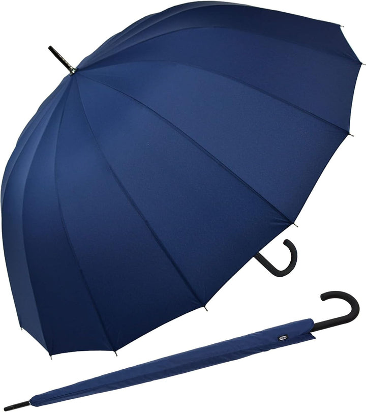 iX-brella Stockschirm 16teilig Full-Fiber Automatik - super stabil dunkel blau - 125cm Blau 125 cm,