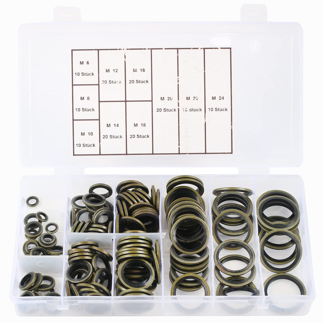 MaxAwe 150 Stk M6-M24 Hydraulik Dichtringe mit Gummilippe, Ölablassschrauben Bonded Seals, Dichtungs