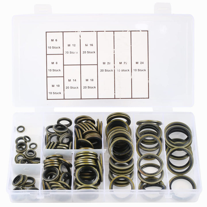 MaxAwe 150 Stk M6-M24 Hydraulik Dichtringe mit Gummilippe, Ölablassschrauben Bonded Seals, Dichtungs