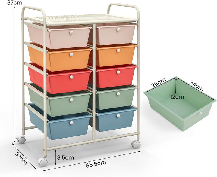 KOMFOTTEU Rollwagen mit 10/15 Schubladen stapelbar, Badrollwagen Rollcontainer mit Metallrahmen, All