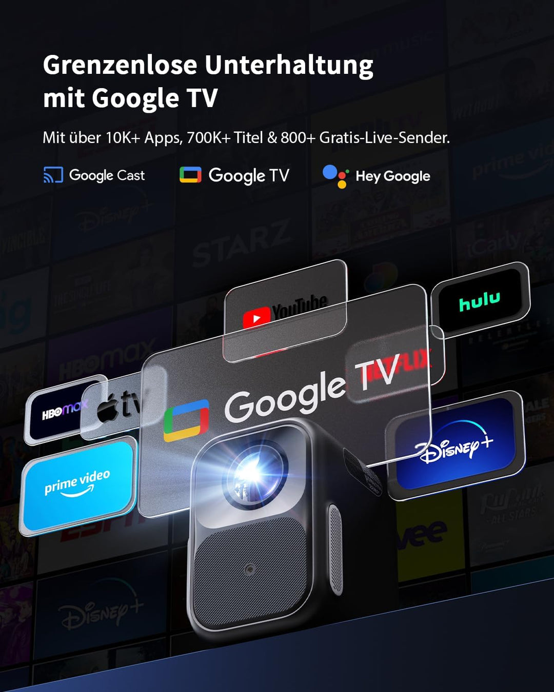 WEMAX Mini Beamer mit Google TV & Offizielles Netflix, Native 1080P Full HD Smart Projektor, 300 ISO