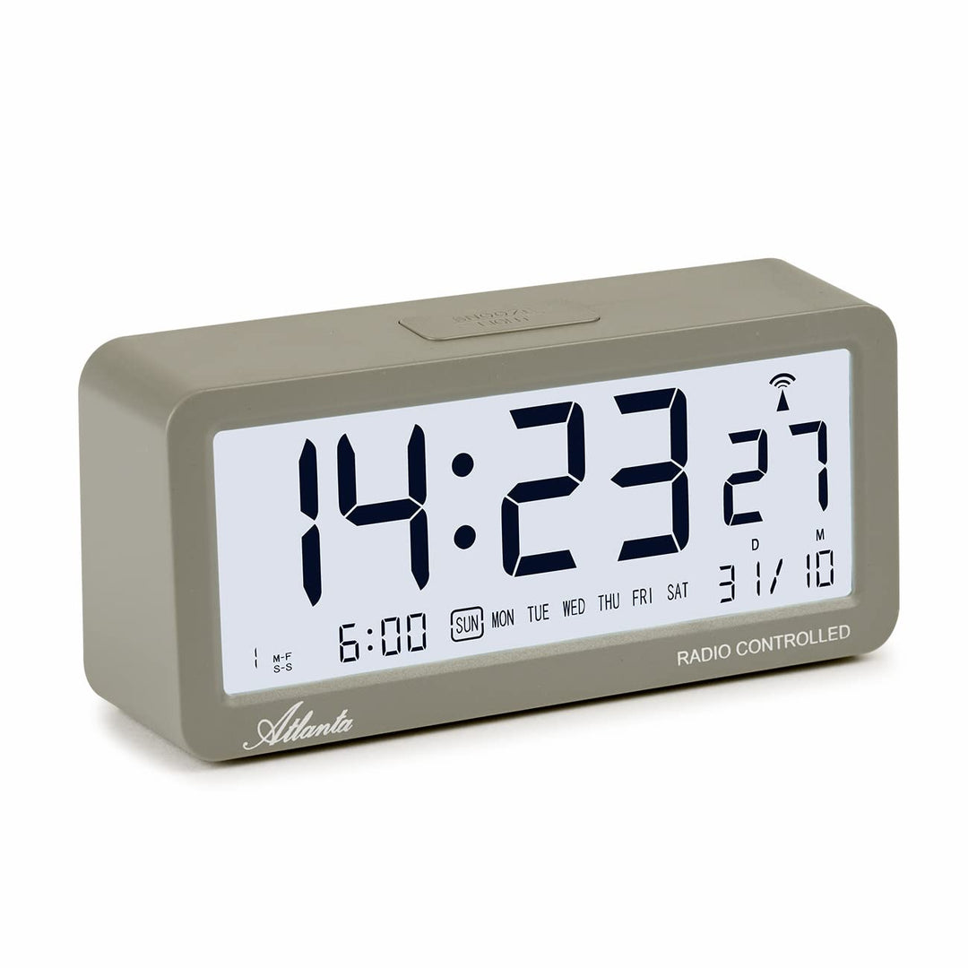 Atlanta Funkwecker Digital-Wecker LCD Snooze Licht Lautlos Ohne Ticken 3 Weckzeiten Alarme Grau - 18