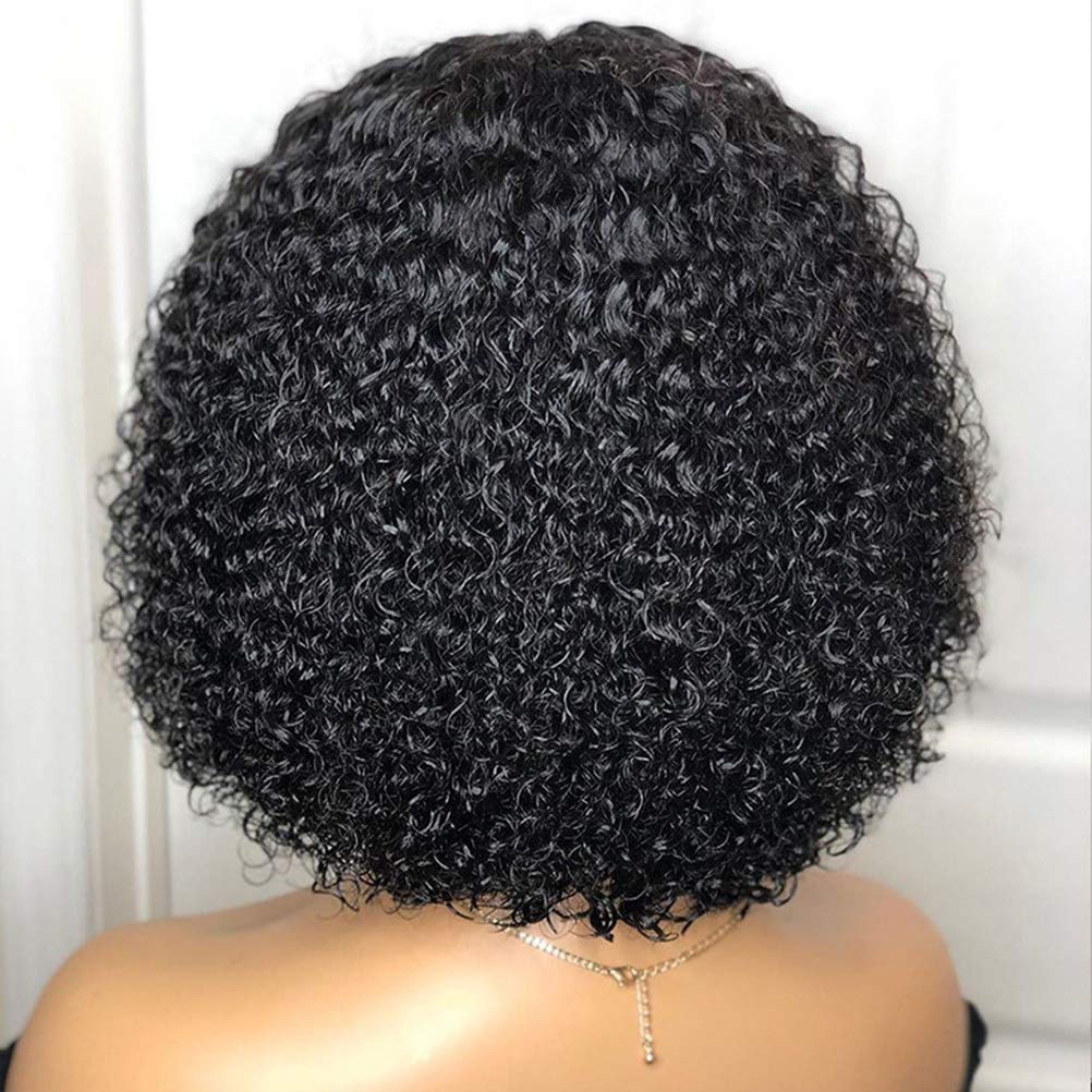 Kurze lockige Perücke, Kinky Curly Bob Perücke, Lace Front Verschluss Perücke Natürliche Mode Schwar