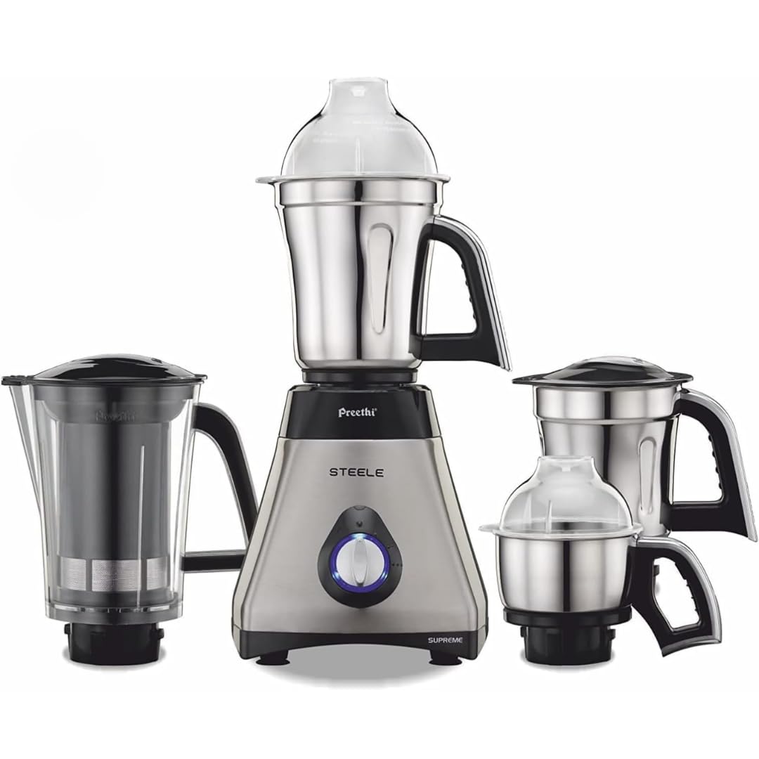 Preethi MG-208 Mixer-Mühle für das Mahlen zu Hause, 750 W, leistungsstarker Motor, 4 Edelstahldosen