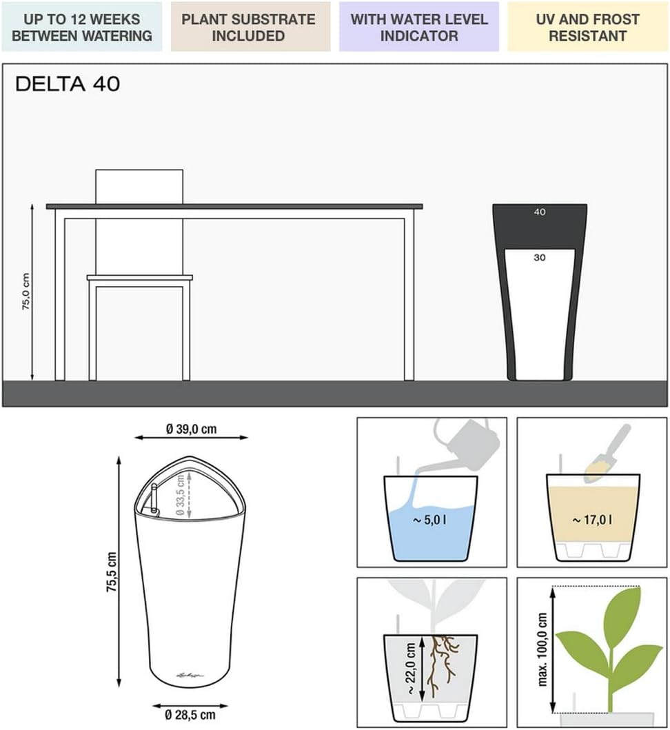 LECHUZA DELTA Premium 40 scarlet rot hochglanz 15559 Scarlet Rot Hochglanz 39x39x75.5 cm Single, Sca