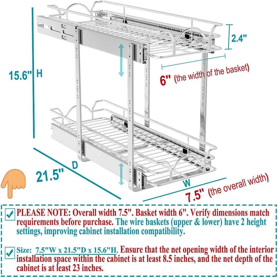 OCG Ausziehbarer Schrank-Organizer mit 2 Etagen (19,1 cm B x 54,6 cm T), ausziehbare Schubladen für