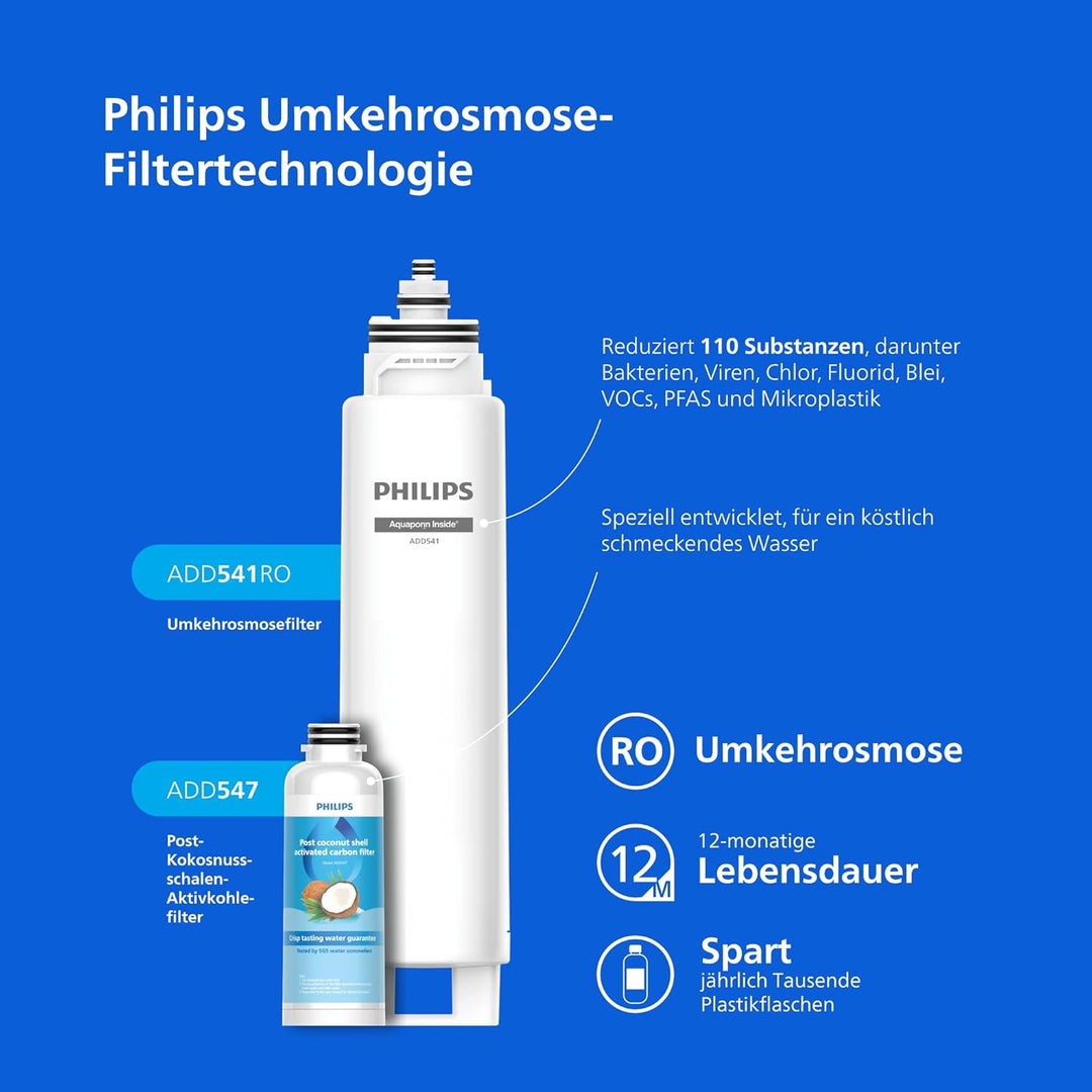 Philips Water Umkehrosmose-Wasserstation ADD6912BK/10: Eliminiert bis zu 110 Substanzen, sofortige E