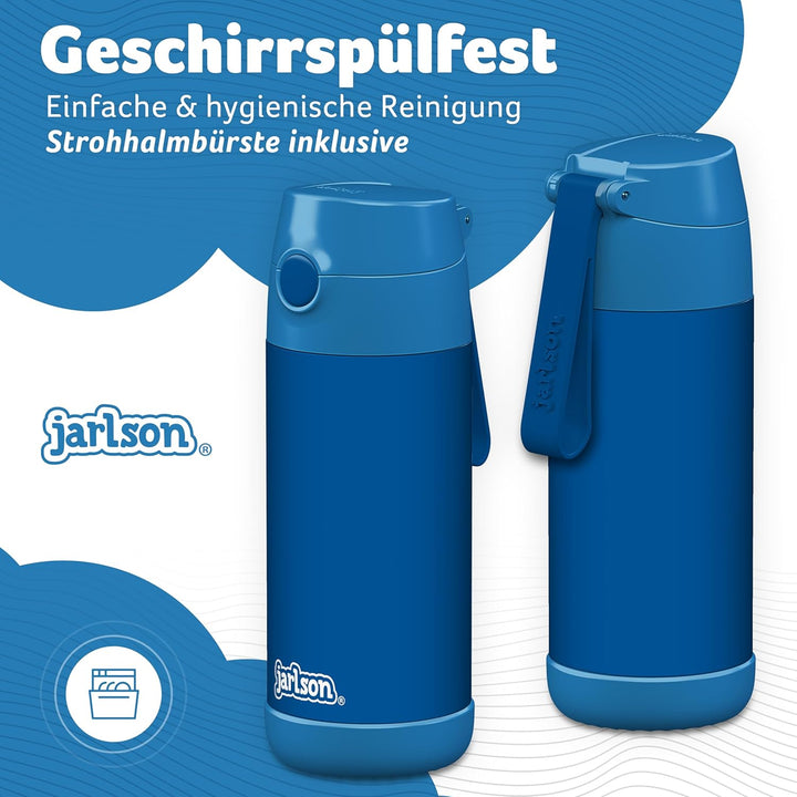 Jarlson® Trinkflasche Kinder Edelstahl Charli [MIT STROHHALM] - Thermosflasche Auslaufsicher - Therm