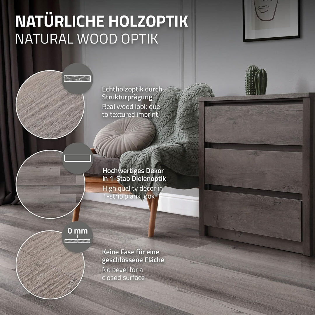 ML-Design Deluxe PVC Bodenbelag, Selbstklebende Vinyl-Dielen, Vinylboden, 91,5 cm x 15,3 cm x 2 mm,