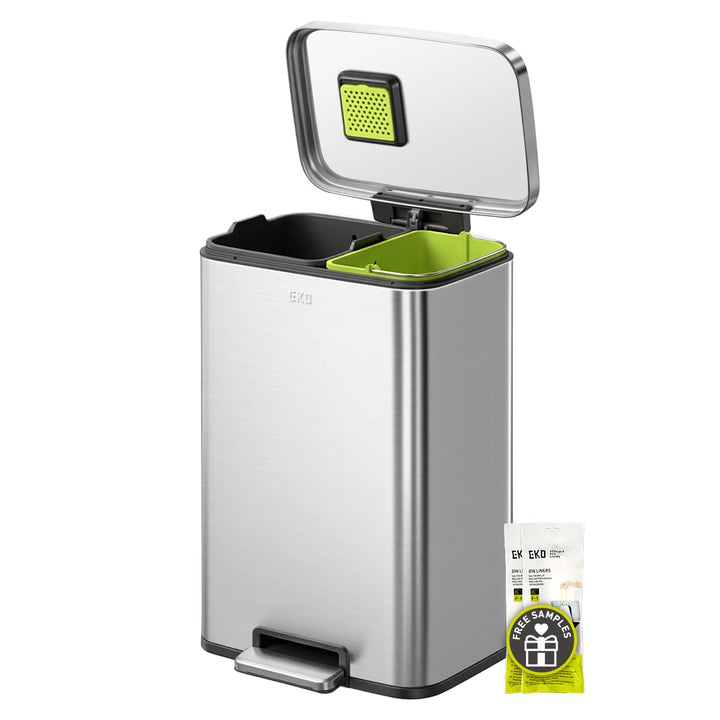 EKO Madison Mülleimer Küche, 25 + 20 Liter, Mülltrennsystem 2 Fächer, Treteimer mit Geruchsfach und