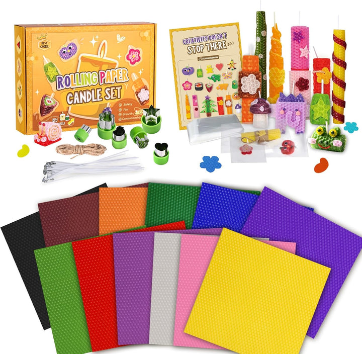 BuzzoXerex Bienenwachsplatten für Kerzen, 12 Stück Farbenfrohe Wachsplatten für Kerzen(20 x 20cm), K