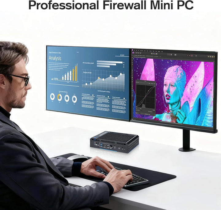 Sharevdi Lüfterloser Router Firewall Appliance Mini PC mit 2X SFP+ 4X Intel i226 LAN Ethernet Intel