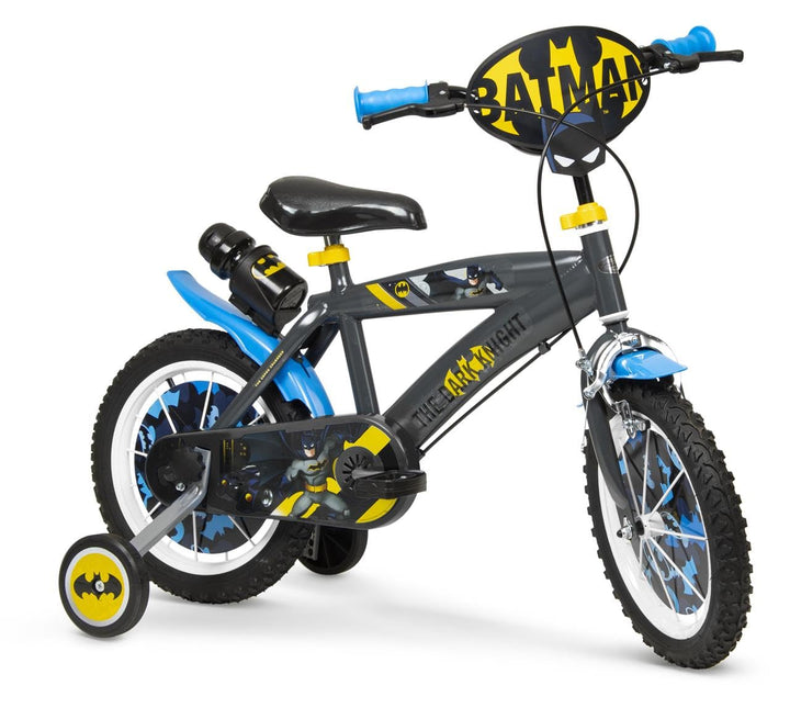 Toimsa Kinderfahrrad Batman 14 Zoll Schwarz/Blau/Gelb | Felgenbremse Trommelbremse Stützräder Speich