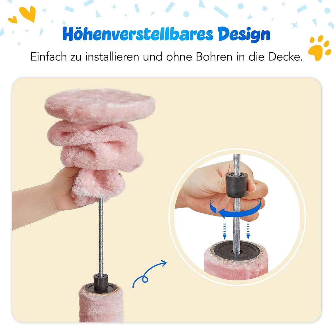 Deckenhoher Katzenbaum 234-259 cm höhenverstellbar, 2-Säulen-Design mit 12 Sisal-Pfosten, mehrstöcki