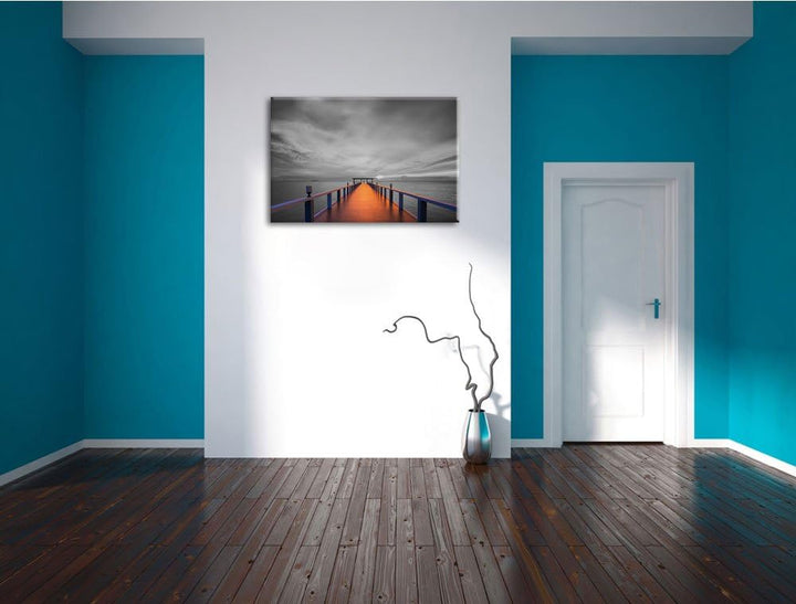 schöner langer Steg schwarz/weiss Format: 100x70 auf Leinwand, XXL riesige Bilder fertig gerahmt mit