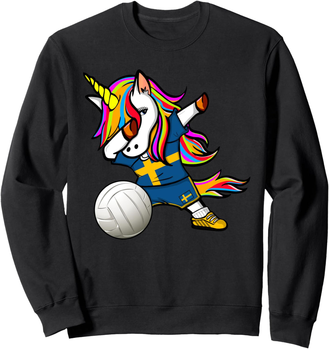 Dabbing Einhorn Schweden Volleyball Schwedische Flagge Sport Sweatshirt