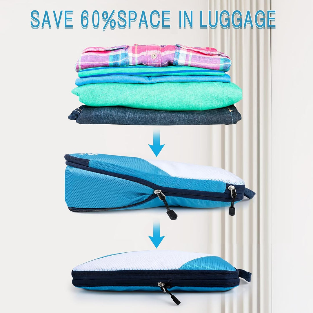 AiQInu Packing Cubes Compression, 5 Stück Packtaschen Kompression Koffer Organizer Set mit Wäschebeu