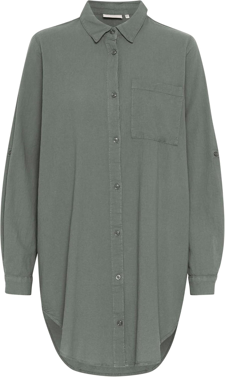 KAFFE Langarm - Hemd KAnaya Damen Hemd Langarm Kragen Lang Casual Hemdbluse 34 Balsam Green, 34 Bals