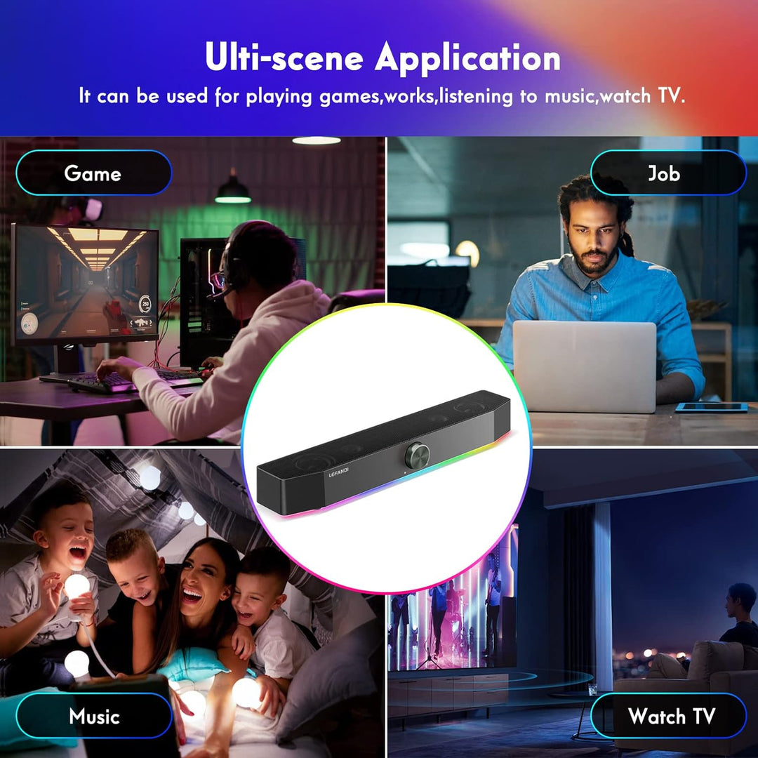 LEFANDI PC Lautsprecher Bluetooth, PC Soundbar, Gaming Computer Lautsprecher, Wired USB Lautsprecher