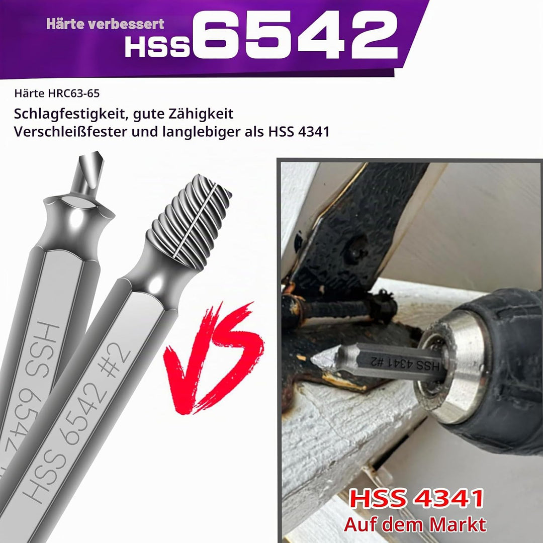 6 Stück Schraubenausdreher Set mit 3 Spiralbohrer, Härtegrad HRC 63-65, Hergestellt aus HSS 6542, Li