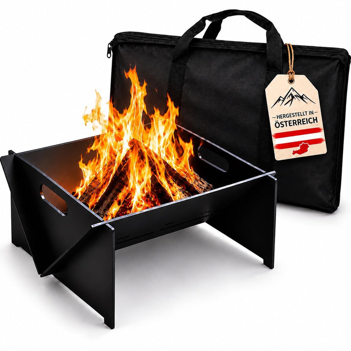CAMBEL Feuerschale 4mm Stahl Camping Grill, tragbare Feuerstelle Outdoor, Stecksystem zerlegbar, kom