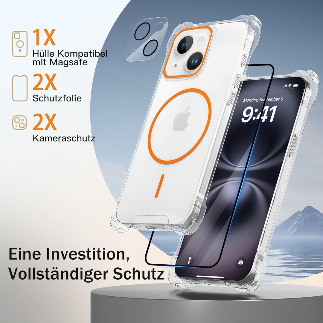 Handyband Abnehmbar für iPhone 13 Hülle mit Band, Orange Langes Band zum Umhängen & Kurzkordel für H
