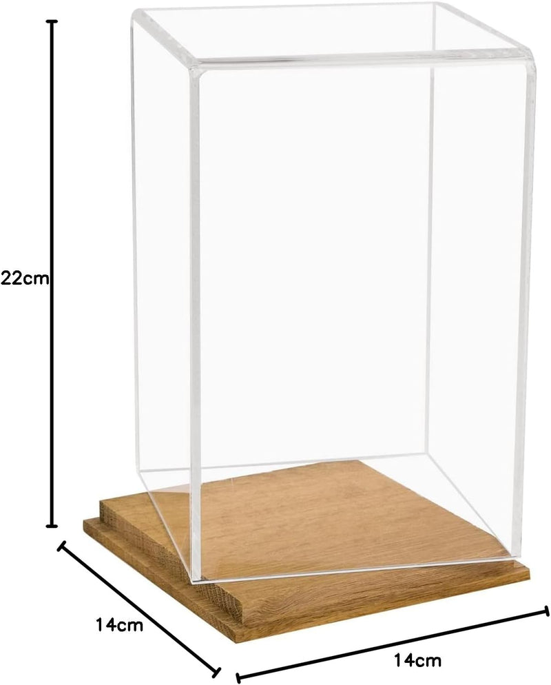 HMF 46881 Acryl Vitrine / Schaukasten mit Holzsockel für Figuren | 14 x 14 x 22 cm | Transparent 22