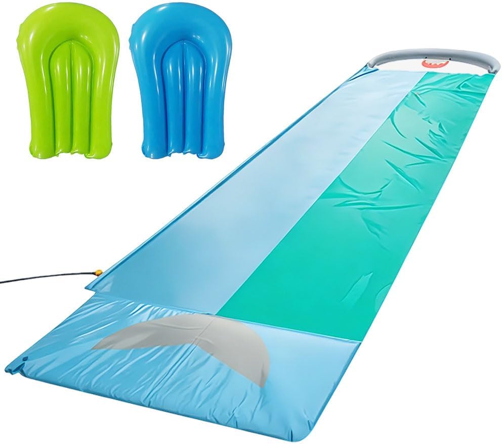 Wasserrutsche Garten, 550x145cm Doppel-Wasserrutsche, Wasserrutschmatte mit Eingebautem Sprinkler, 2