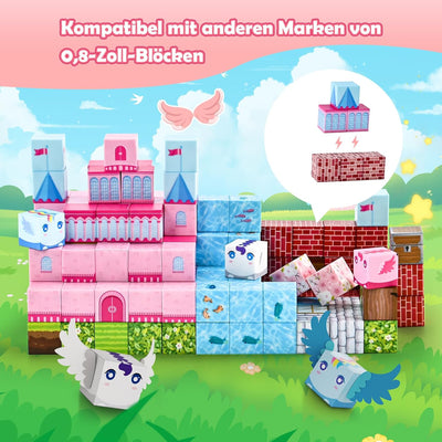 PINKCAT Magnetische Bausteine - Rosa Schloss Magnete Bausteine Spielset, Magnetischer Spielzeugbaust