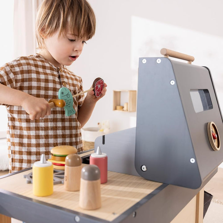 howa Kindergrill Spielgrill Kinder BBQ Grill aus Holz Maxi mit 25 TLG. Zubehör 4825