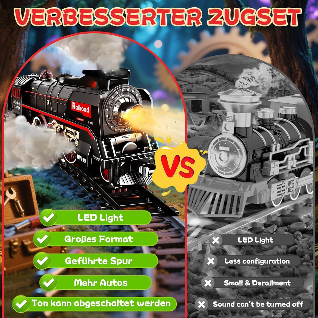 PQKL-party Elektrische Zug,Eisenbahn mit Dampf, Sounds und Lights,Luxury Track Steam Locomotive