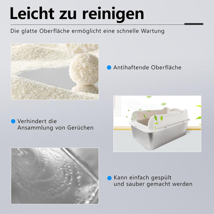HOUSLUX XXL Katzenklo,Grosses Katzentoilette 50 * 35 * 25 cm Niemals Gerüche, Rostfrei, Antihaft Gla