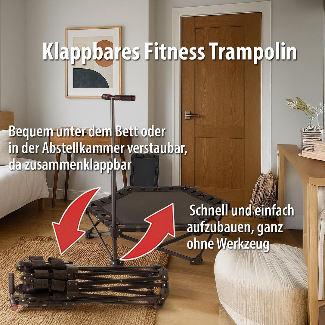Speeron Fitnesstrampolin: Klappbares Fitness-Trampolin für Erwachsene, Halte-Griff, 106 cm Ø (Fitnes