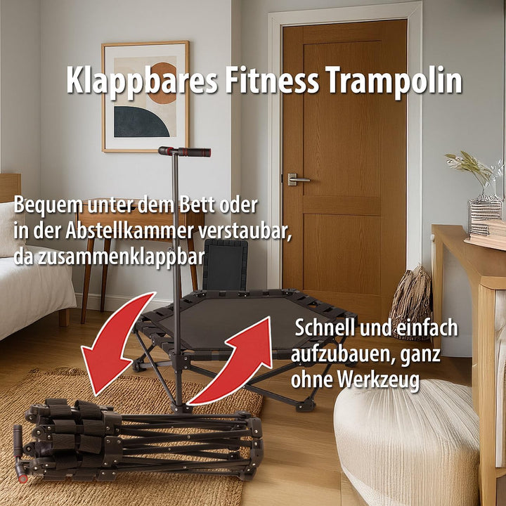 Speeron Fitnesstrampolin: Klappbares Fitness-Trampolin für Erwachsene, Halte-Griff, 106 cm Ø (Fitnes