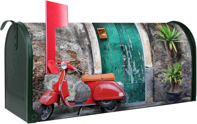 banjado® Amerikanischer Briefkasten - US Mailbox/Letterbox mit Motiv Rote Vespa 51x22x17cm - Postkas