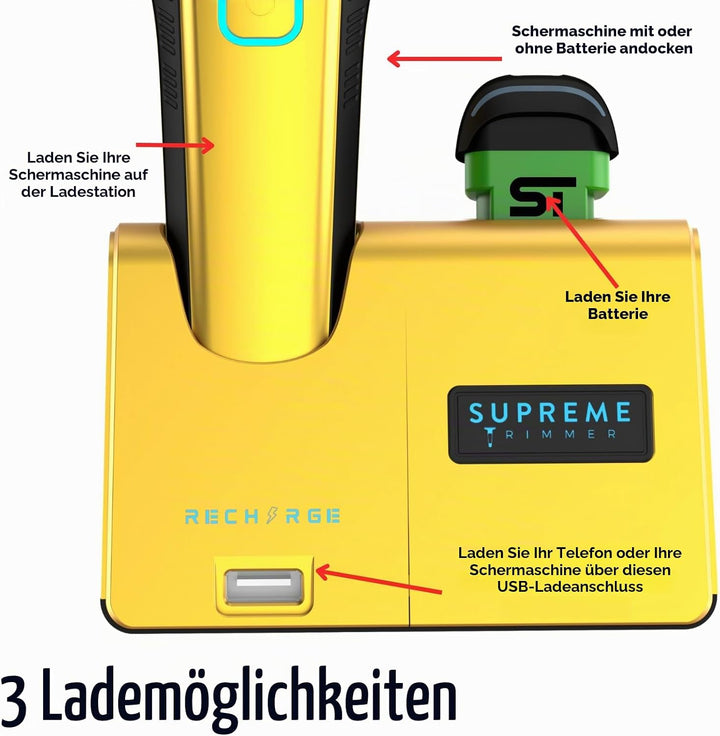 Supreme Trimmer Recharge Clipper - Professional Hair Clipper with 2 Removable Batteries, Brushless M
