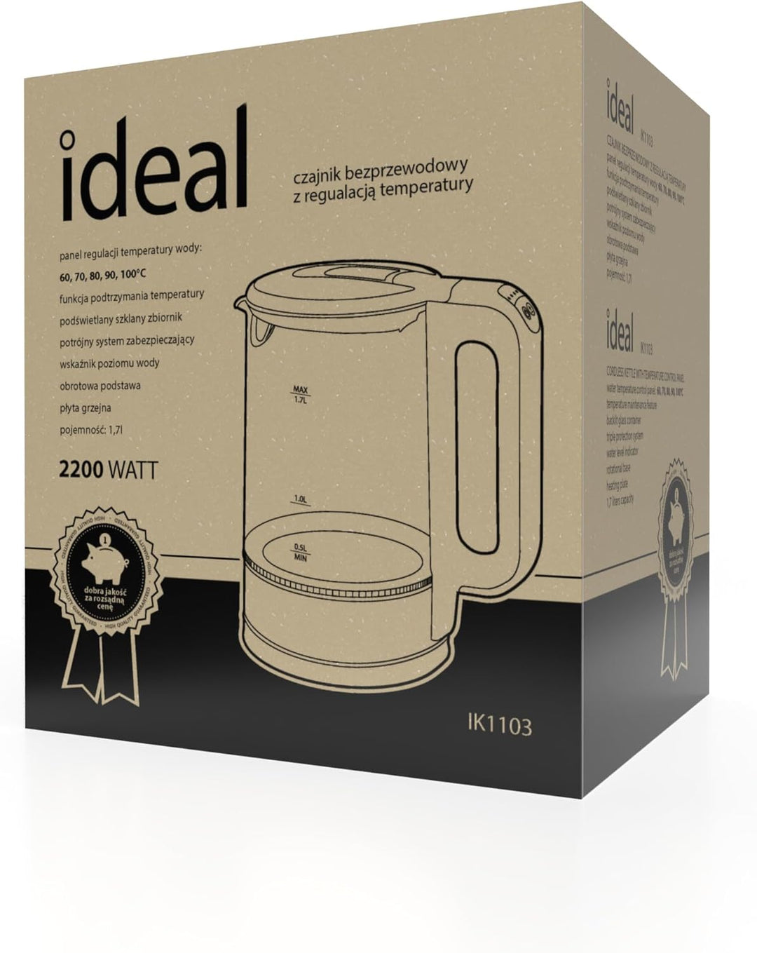 eldom IK1103 Glas Wasserkocher mit Temperatureinstellung (40°C-100°C), 1,7 Liter | Warmhaltefunktion