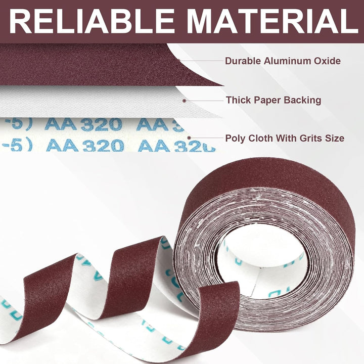 6 Rollen Schleifpapier Rolle mit Spender, 2,5 cm x 6 m Schleifleinen 80/120/240/320/400/600 Körnung,