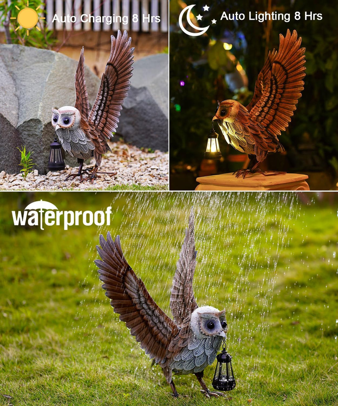 Metall Eule Figuren mit Solarlampen Deko Wohnzimmer und Gartendeko: Eulen Vogel Gartenfiguren für Dr