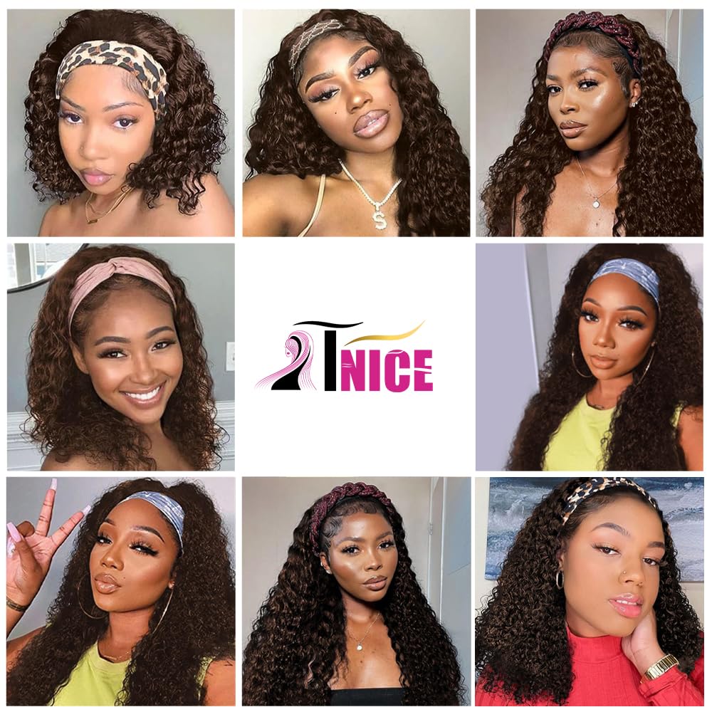 TNICE Headband Wig Human Hair Deep Wave 14 Inch Machine Made None Lace Front Wig Brazilian Virgin Cu