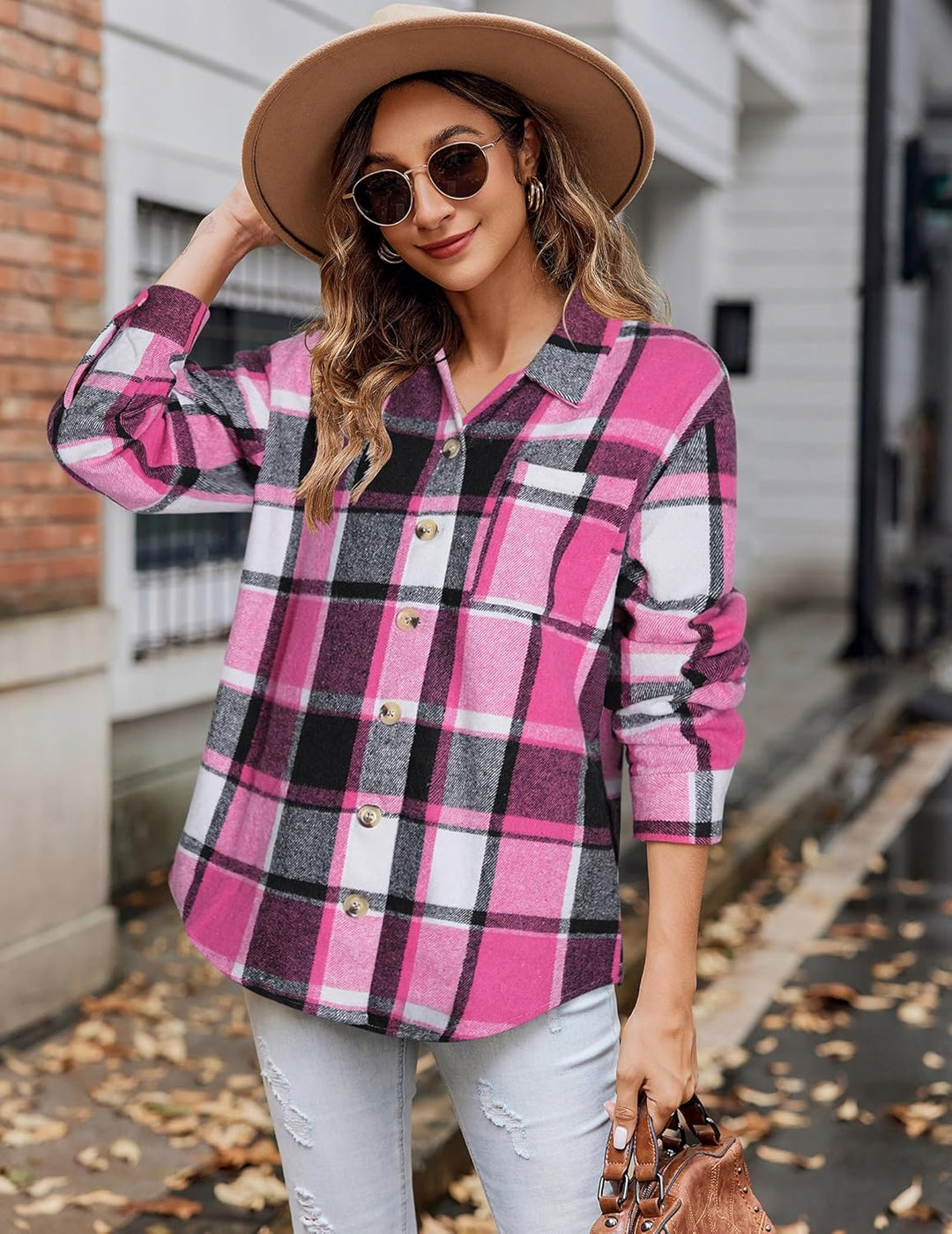 Zeagoo Damen Flanellhemd Karierte Hemdbluse Langarm Knopfleiste Flanell Bluse mit Tasche Lässige Kar