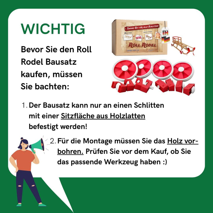 Roll Rodel Bausatz (ohne Schlitten) - Tuning Set für alle Holzschlitten / Rollen für Kinderschlitten