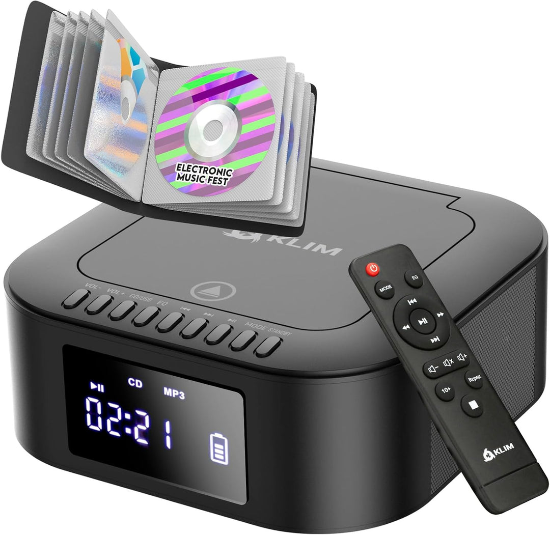 KLIM Boombox E1 Radio mit CD Player - CD-Hülle - BASS Boost mit Tieftöner - FM Radio, MP3, Bluetooth