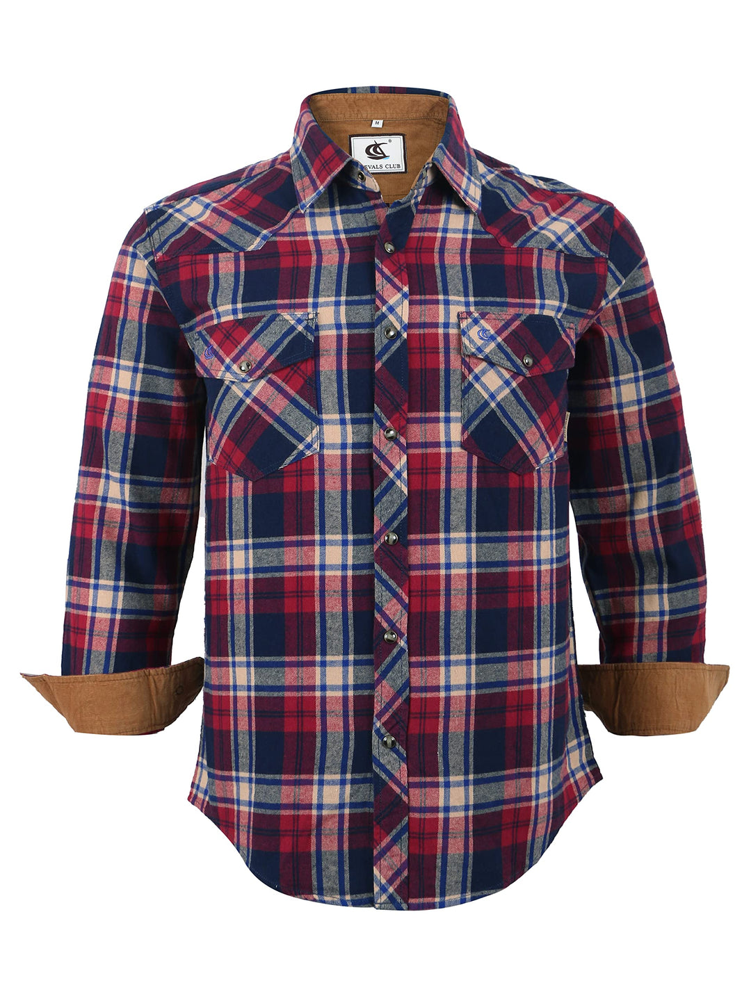 Coevals Club Herren Flanellhemd Langarm Kariertes Druckknöpfe Baumwolle mit Tasche Normale Passform