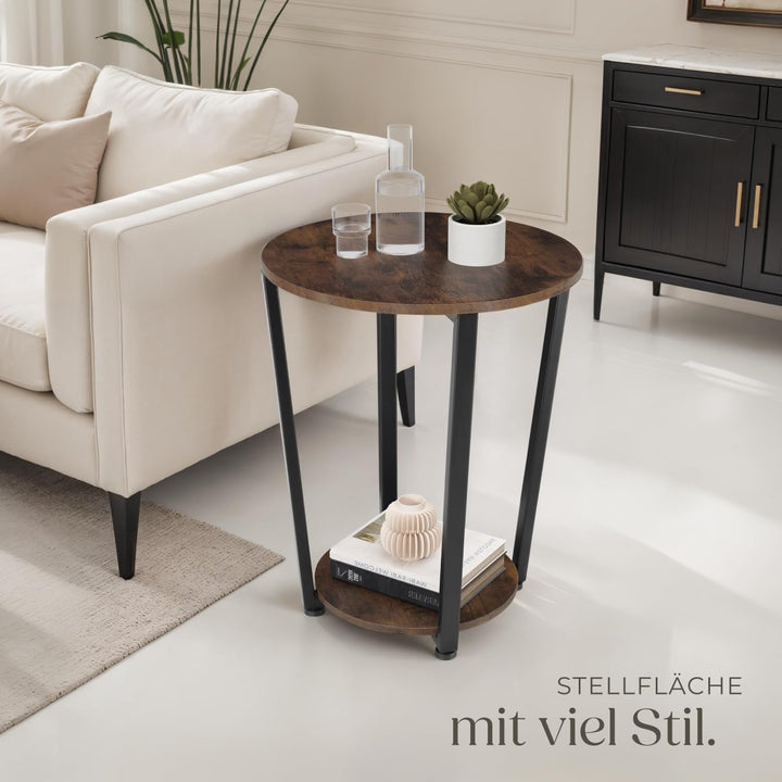 tectake® Möbel, Beistelltisch rund, runder Tisch Holz, Couchtisch rund, Möbel mit 2 Ablagen, Nachtti