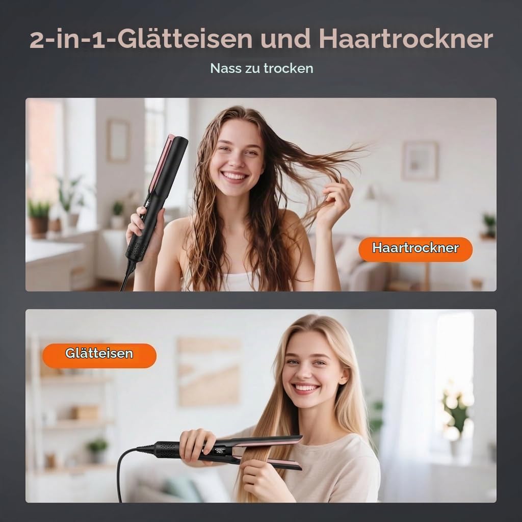 slopehill Air Haarglätter, Haarglätter &amp; Haartrockner 2-in-1 Schwarz, Schwarz