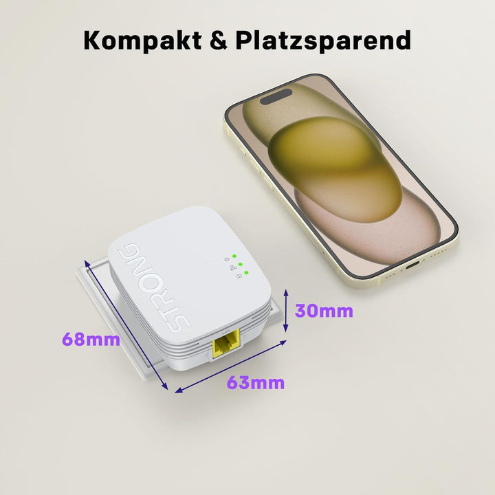 STRONG Powerline 600 KIT Mini mit 600 Mbits/s, Reichweite von 300m, 1x LAN Anschluss PowerLAN-Adapte